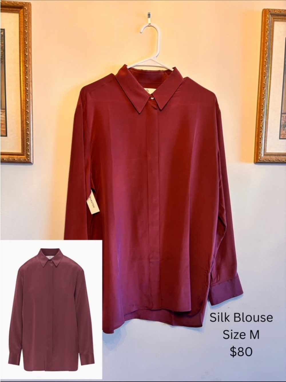 Aritzia Silk Button-Up Blouse in Deep Wine